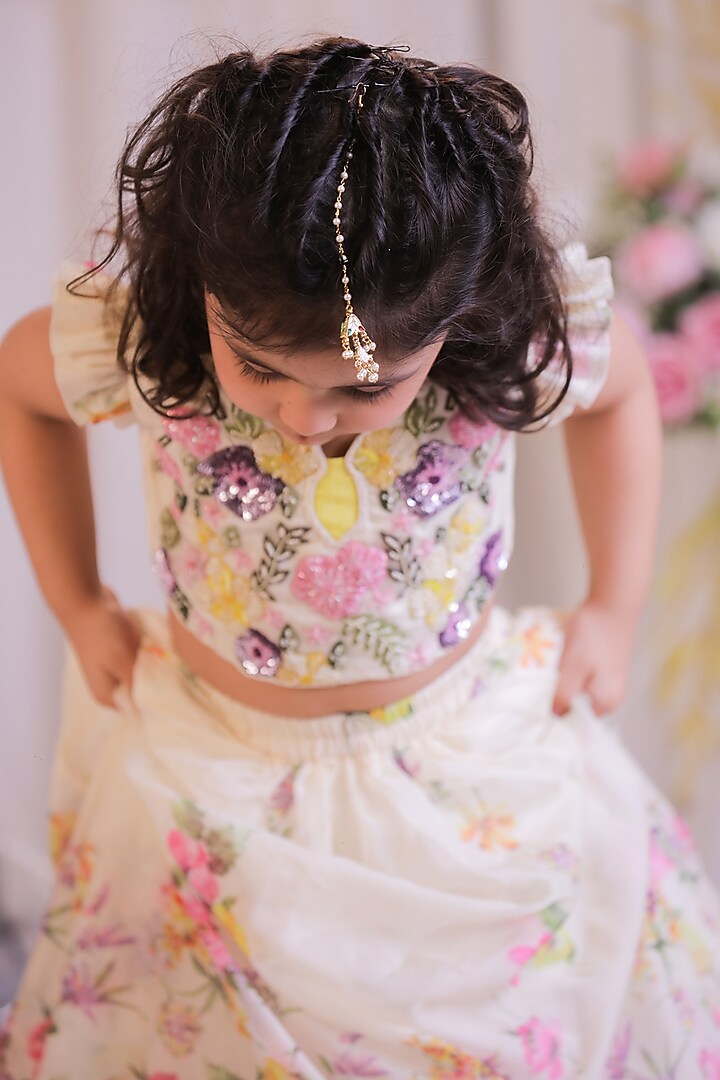 Off-White Organza Lehenga Set For Girls by Li'l Angels at Pernia's Pop Up Shop