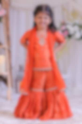Orange Net Sharara Set For Girls by Li'l Angels at Pernia's Pop Up Shop