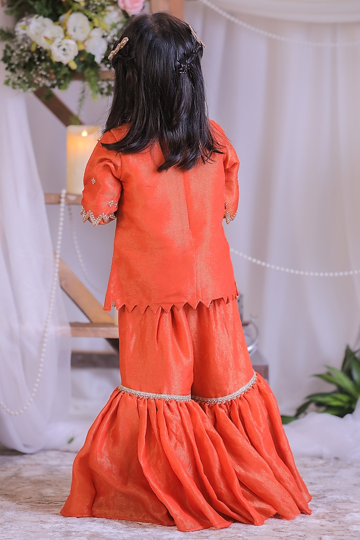 Orange Net Sharara Set For Girls by Li'l Angels at Pernia's Pop Up Shop