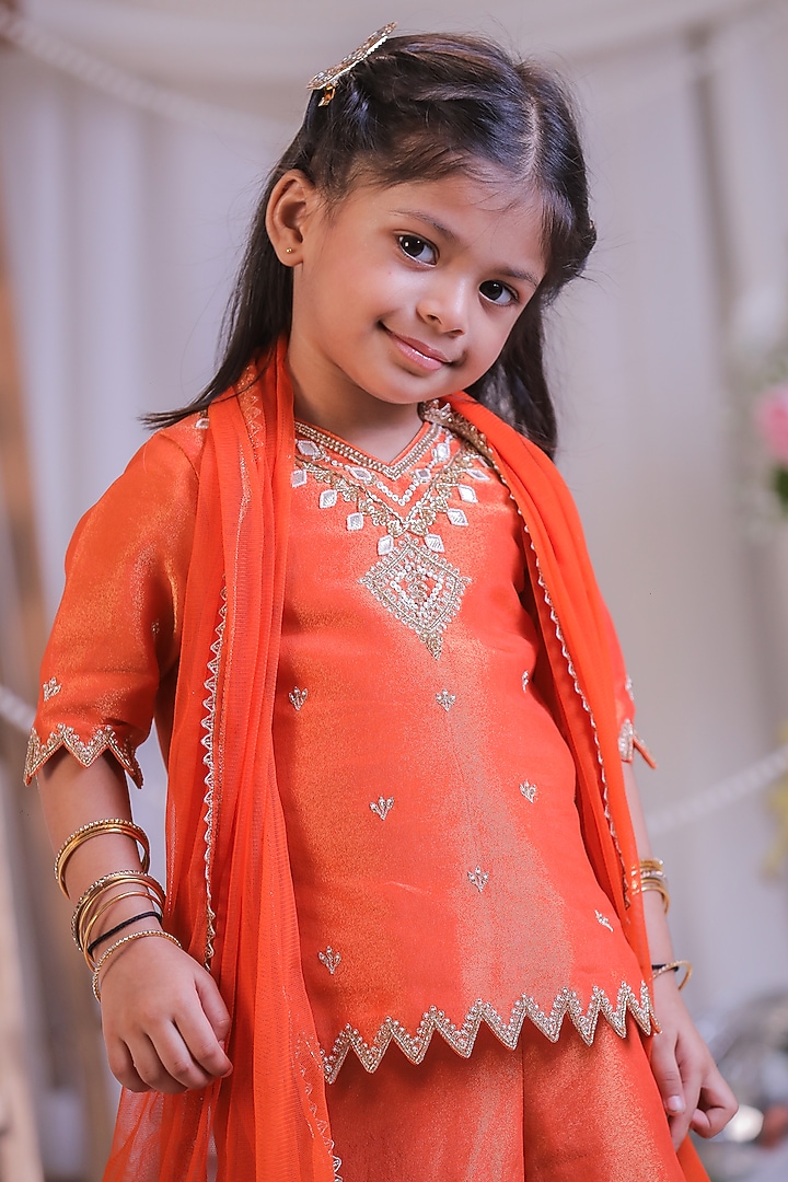 Orange Net Sharara Set For Girls by Li'l Angels at Pernia's Pop Up Shop