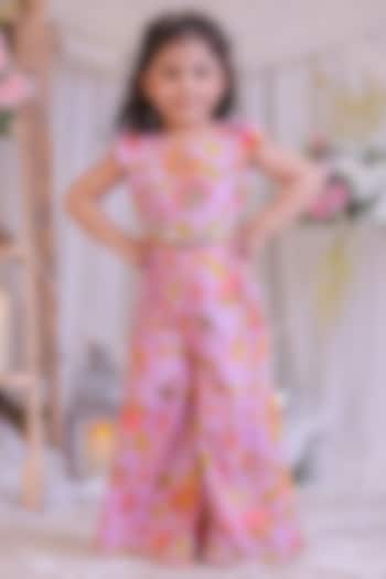 Lilac Pure Muslin Silk Printed Palazzo Pant Set For Girls by Li'l Angels at Pernia's Pop Up Shop