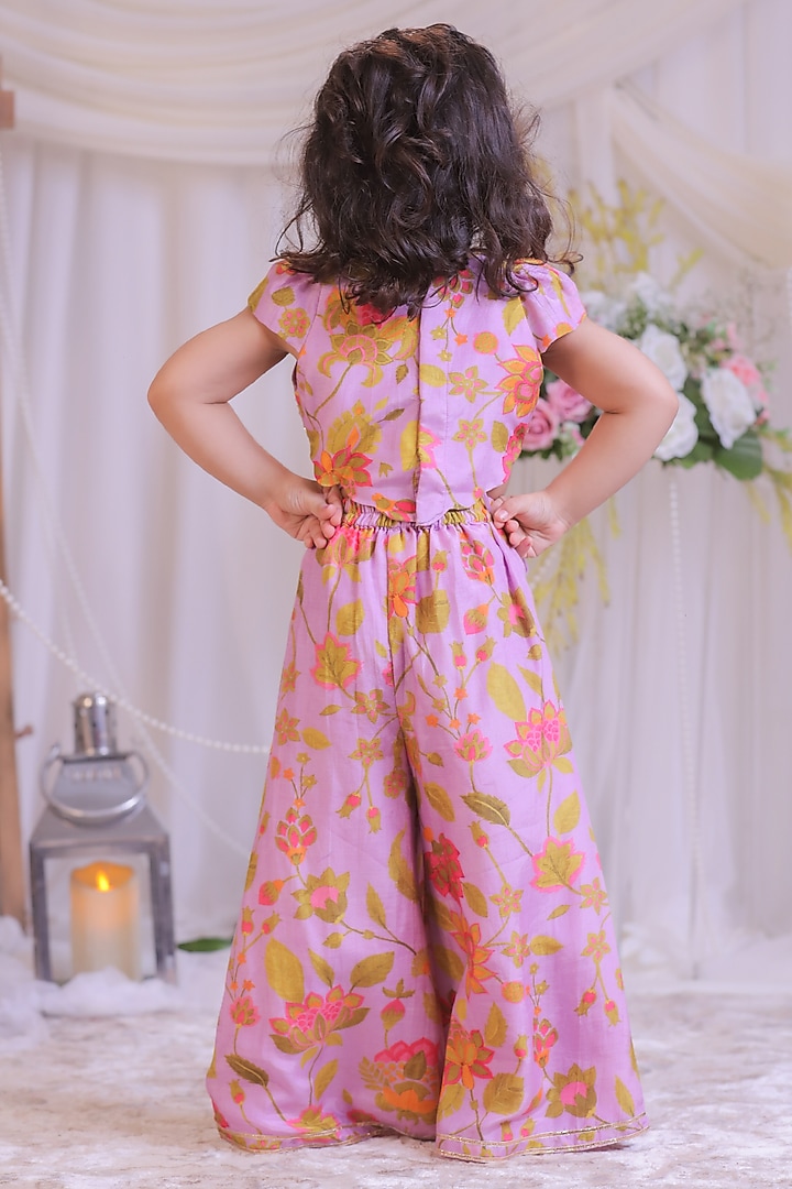 Lilac Pure Muslin Silk Printed Palazzo Pant Set For Girls by Li'l Angels at Pernia's Pop Up Shop