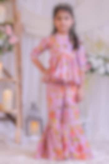 Lilac Pure Muslin Silk Printed Palazzo Pant Set For Girls by Li'l Angels at Pernia's Pop Up Shop