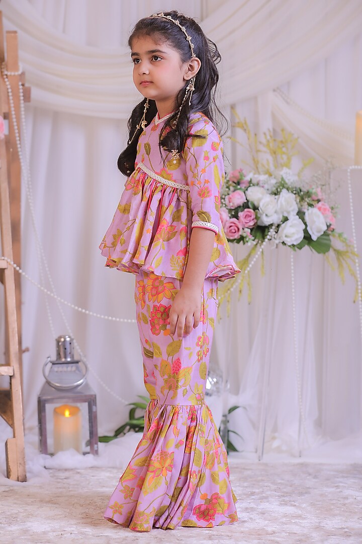 Lilac Pure Muslin Silk Printed Palazzo Pant Set For Girls by Li'l Angels at Pernia's Pop Up Shop