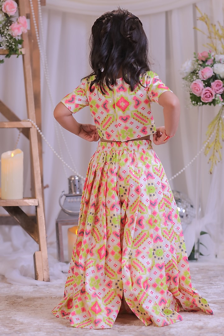Multi-Colored Embroidered Silk Ikkat Palazzo Pant Set For Girls by Li'l Angels at Pernia's Pop Up Shop