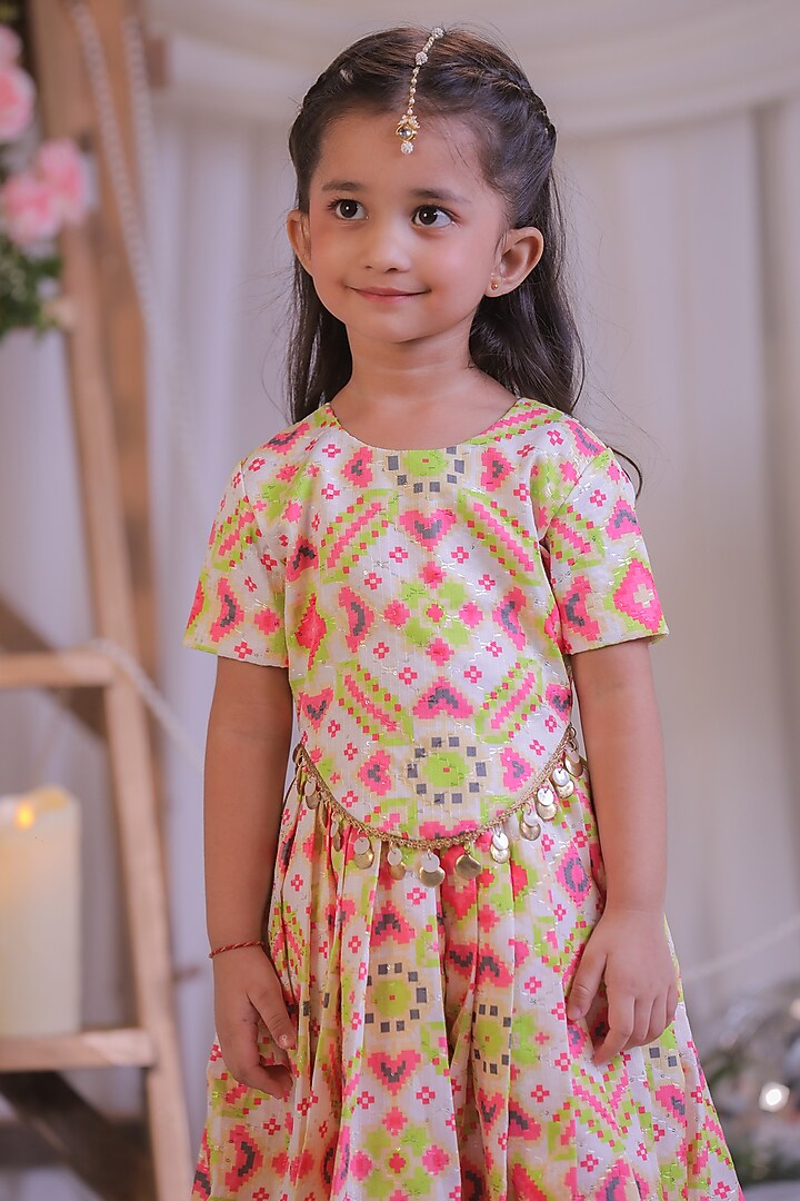 Multi-Colored Embroidered Silk Ikkat Palazzo Pant Set For Girls by Li'l Angels at Pernia's Pop Up Shop