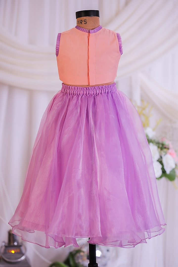 Lilac Organza Lehenga Set For Girls by Li'l Angels at Pernia's Pop Up Shop
