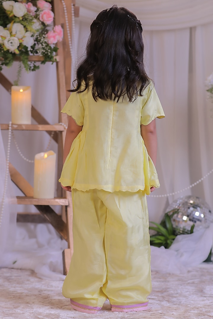 Yellow Shimmer Silk Embroidered Palazzo Pant Set For Girls by Li'l Angels at Pernia's Pop Up Shop