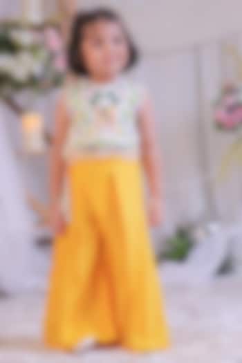 Yellow Roman Silk Palazzo Pant Set Set For Girls by Li'l Angels at Pernia's Pop Up Shop