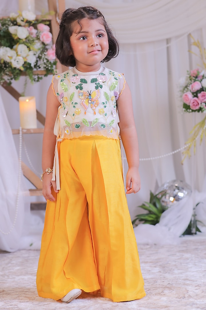 Yellow Roman Silk Palazzo Pant Set Set For Girls by Li'l Angels at Pernia's Pop Up Shop