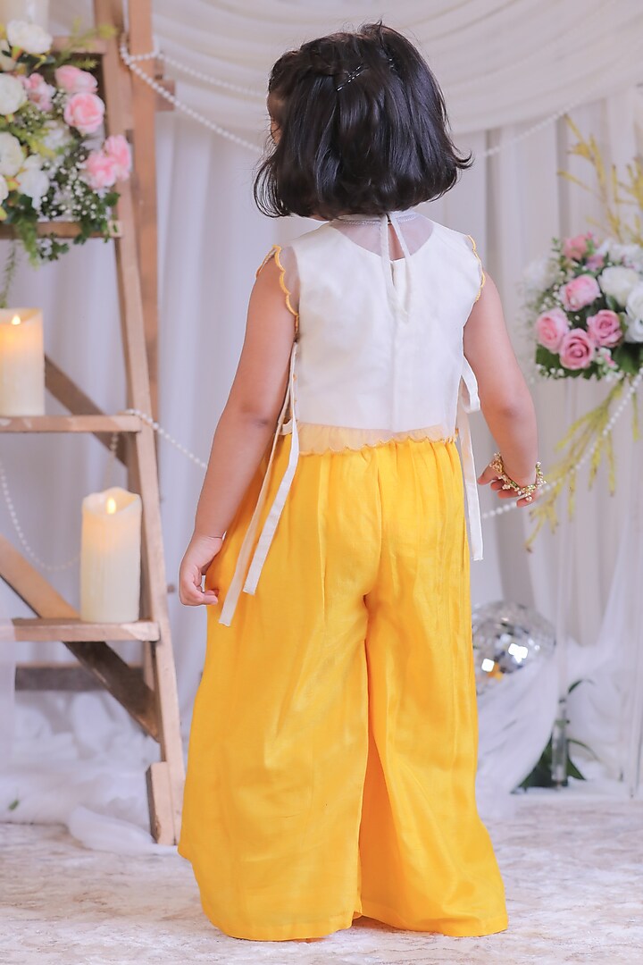 Yellow Roman Silk Palazzo Pant Set Set For Girls by Li'l Angels at Pernia's Pop Up Shop