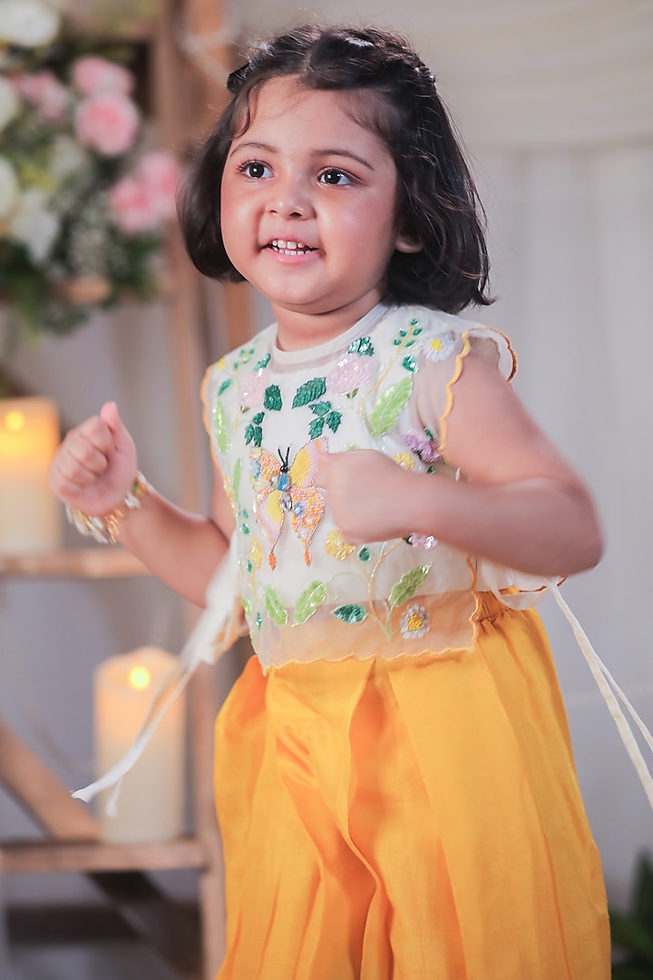 Yellow Roman Silk Palazzo Pant Set Set For Girls by Li'l Angels at Pernia's Pop Up Shop