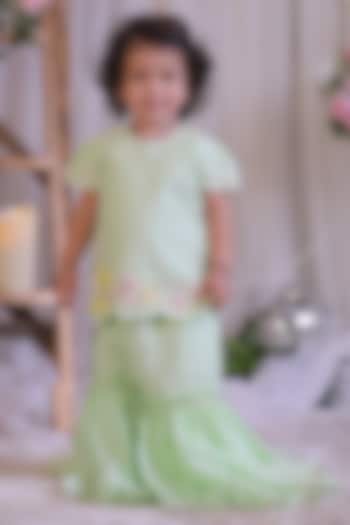 Green Roman Silk Floral Sequins Work Sharara Set For Girls by Li'l Angels at Pernia's Pop Up Shop