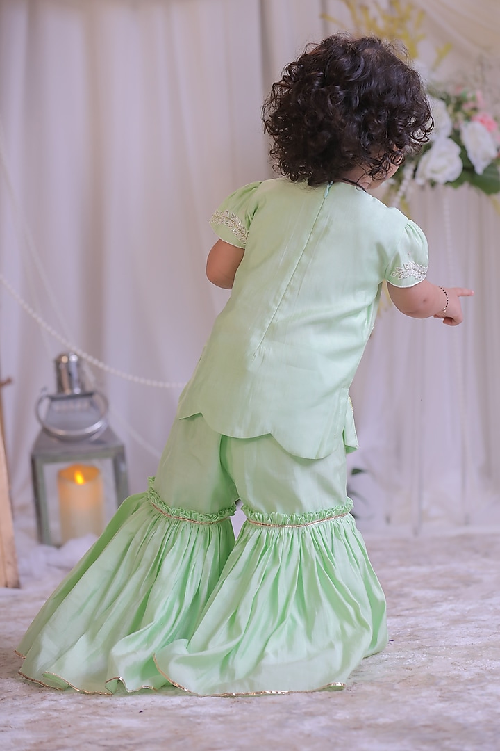 Green Roman Silk Floral Sequins Work Sharara Set For Girls by Li'l Angels at Pernia's Pop Up Shop