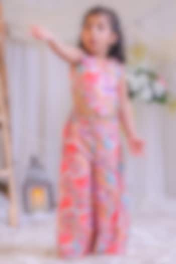 Multi-Colored Pure Muslin Silk Paisley Palazzo Pant Set For Girls by Li'l Angels at Pernia's Pop Up Shop