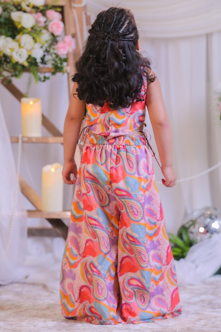 Multi-Colored Pure Muslin Silk Paisley Palazzo Pant Set For Girls by Li'l Angels at Pernia's Pop Up Shop