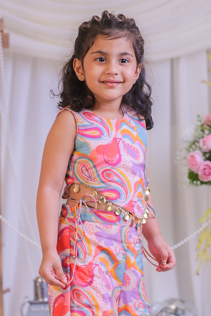 Multi-Colored Pure Muslin Silk Paisley Palazzo Pant Set For Girls by Li'l Angels at Pernia's Pop Up Shop