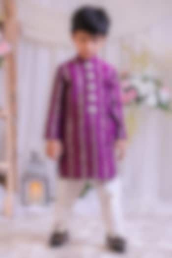 Purple Silk Cutdana Work Kurta Set For Boys by Li'l Angels at Pernia's Pop Up Shop
