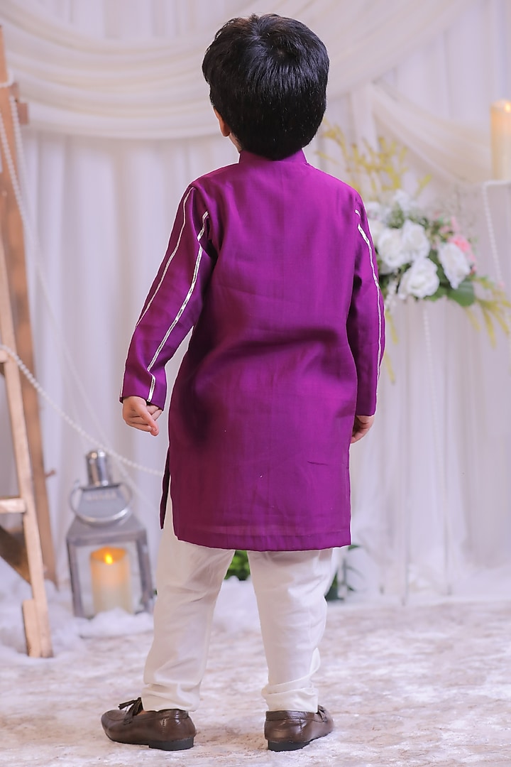 Purple Silk Cutdana Work Kurta Set For Boys by Li'l Angels at Pernia's Pop Up Shop