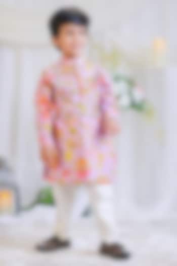Lilac Pure Silk Muslin Printed Kurta Set For Boys by Li'l Angels at Pernia's Pop Up Shop