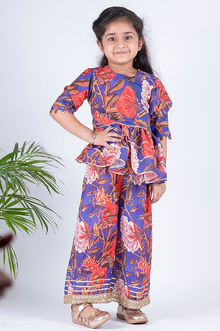 Purple Printed Pant Set For Girls by Li'l Angels at Pernia's Pop Up Shop