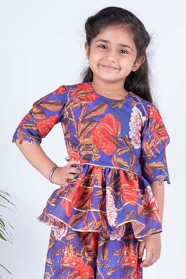 Purple Printed Pant Set For Girls by Li'l Angels at Pernia's Pop Up Shop
