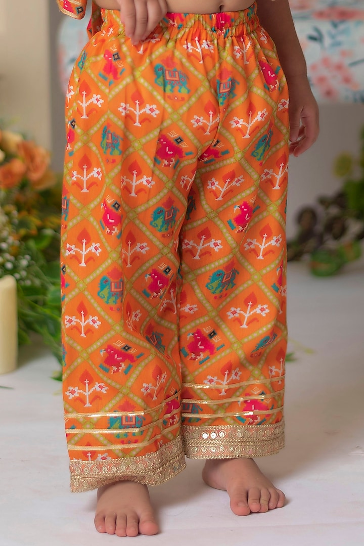 Orange Printed Pant Set For Girls by Li'l Angels at Pernia's Pop Up Shop