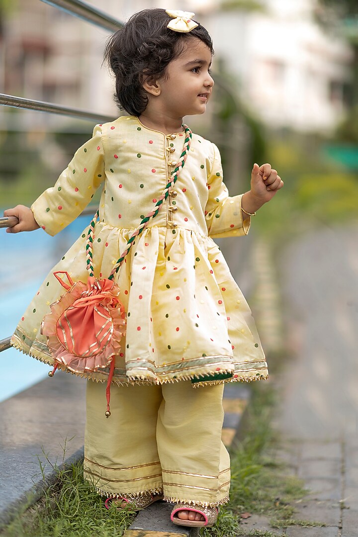 Yellow Cotton Pant Set For Girls by Li'l Angels at Pernia's Pop Up Shop