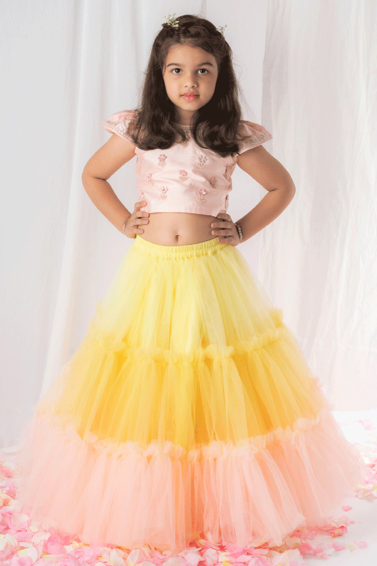 Multi-Coloured Net Lehenga Set For Girls by Li'l Angels at Pernia's Pop Up Shop