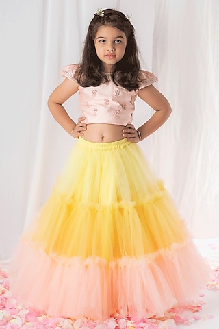 Multi-Coloured Net Lehenga Set For Girls by Li'l Angels