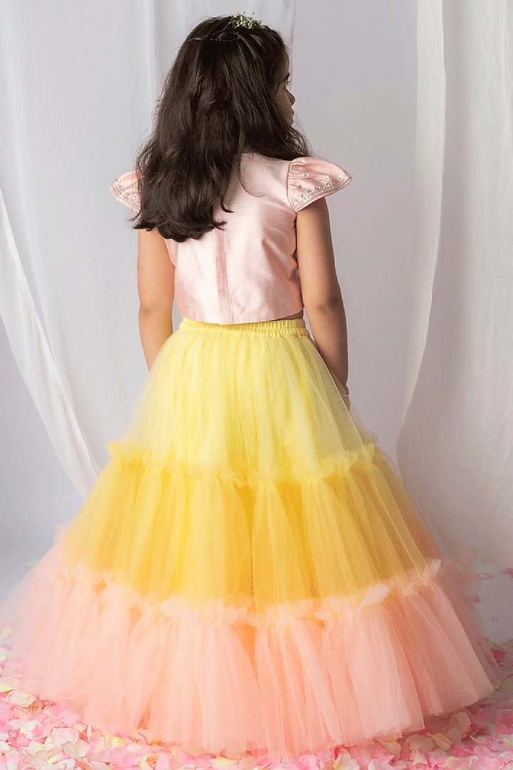 Multi-Coloured Net Lehenga Set For Girls by Li'l Angels at Pernia's Pop Up Shop