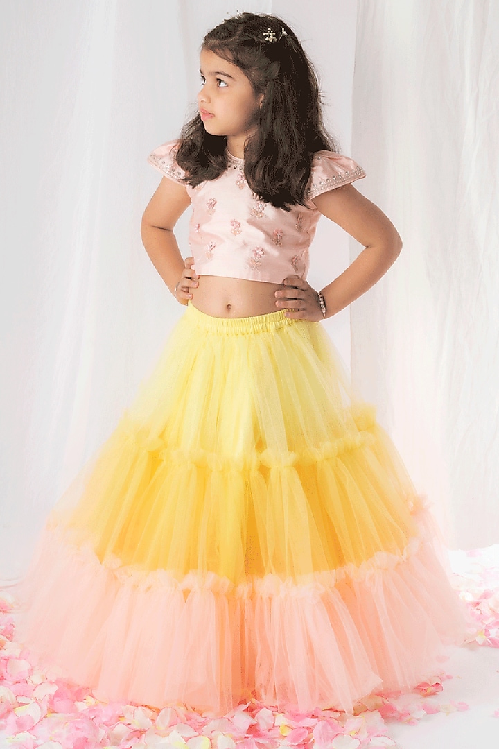 Multi-Coloured Net Lehenga Set For Girls by Li'l Angels at Pernia's Pop Up Shop