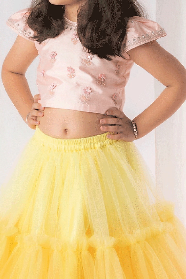 Multi-Coloured Net Lehenga Set For Girls by Li'l Angels at Pernia's Pop Up Shop