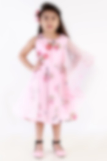 Pink Floral Printed Dress For Girls by Li'l Angels