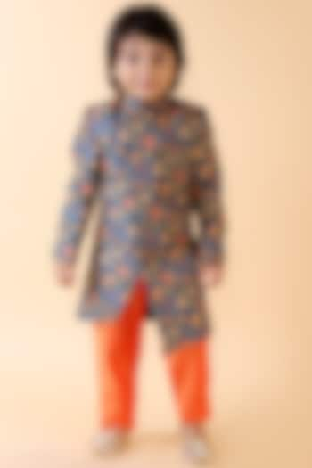 Blue Khadi Sherwani Set For Boys by Li'l Angels