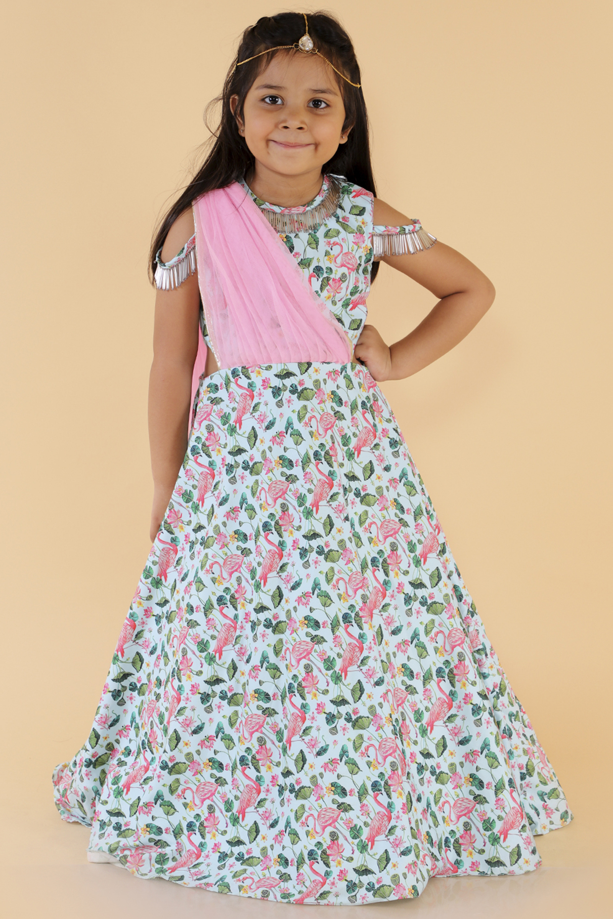 Powder Blue & Pink Crepe Gown For Girls Design by Li'l Angels at Pernia ...