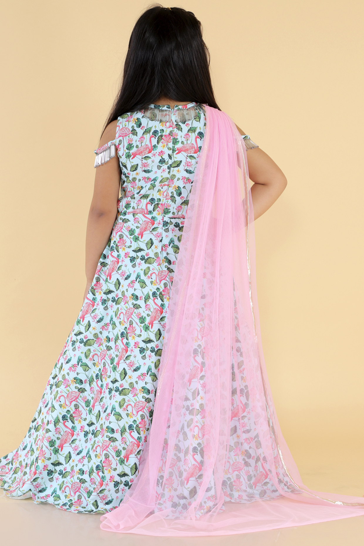 Powder Blue & Pink Crepe Gown For Girls Design by Li'l Angels at Pernia ...
