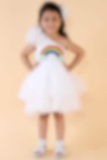 White Embroidered Dress For Girls by Li'l Angels