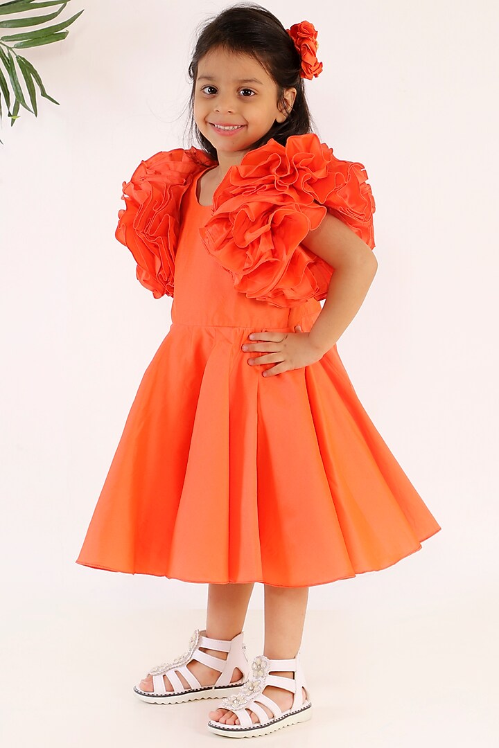 Orange Silk Dress For Girls by Li'l Angels at Pernia's Pop Up Shop