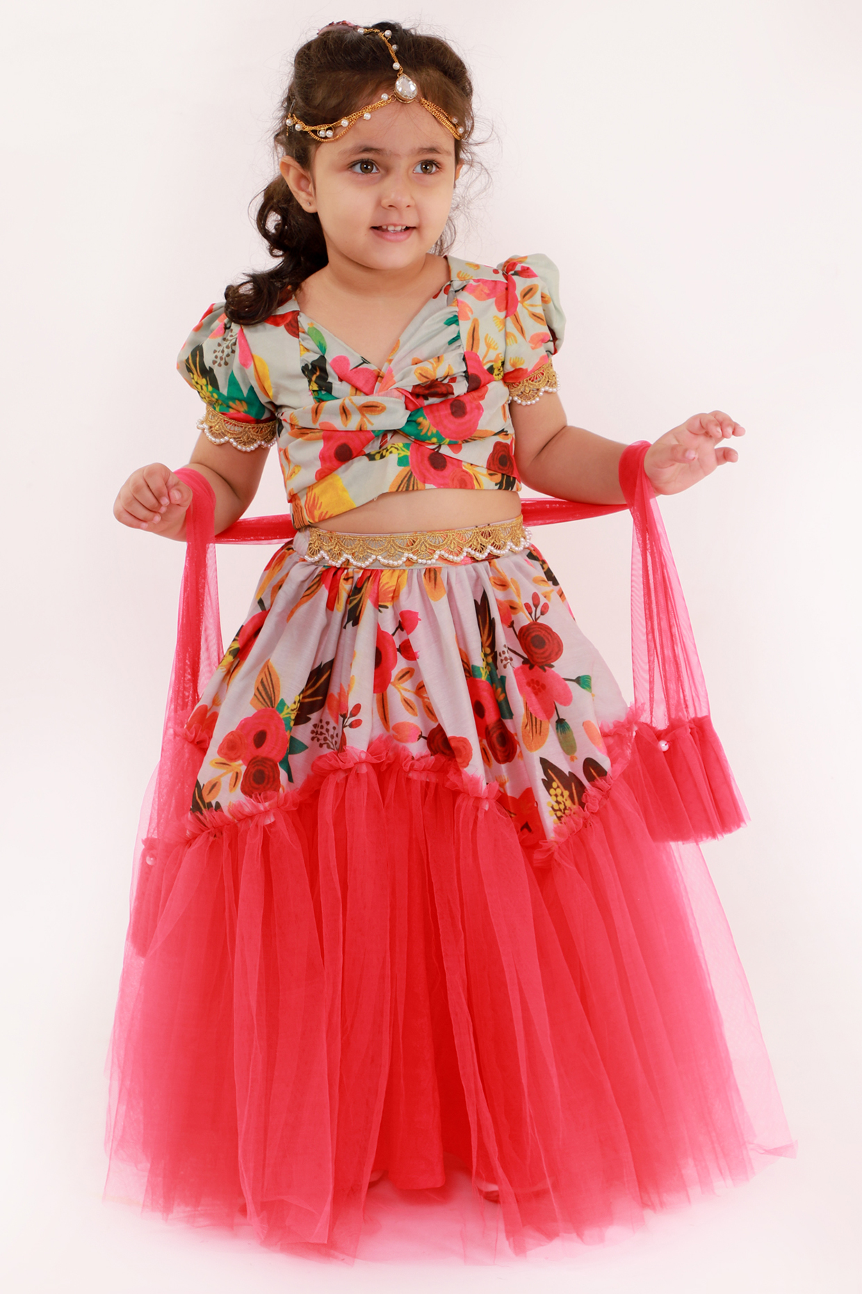 Pink Net Lehenga Set For Girls by Li'l Angels at Pernia's Pop Up Shop