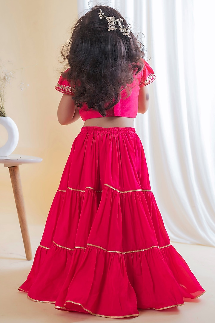 Pink Gota Embroidered Lehenga Set For Girls by Li'l Angels at Pernia's Pop Up Shop