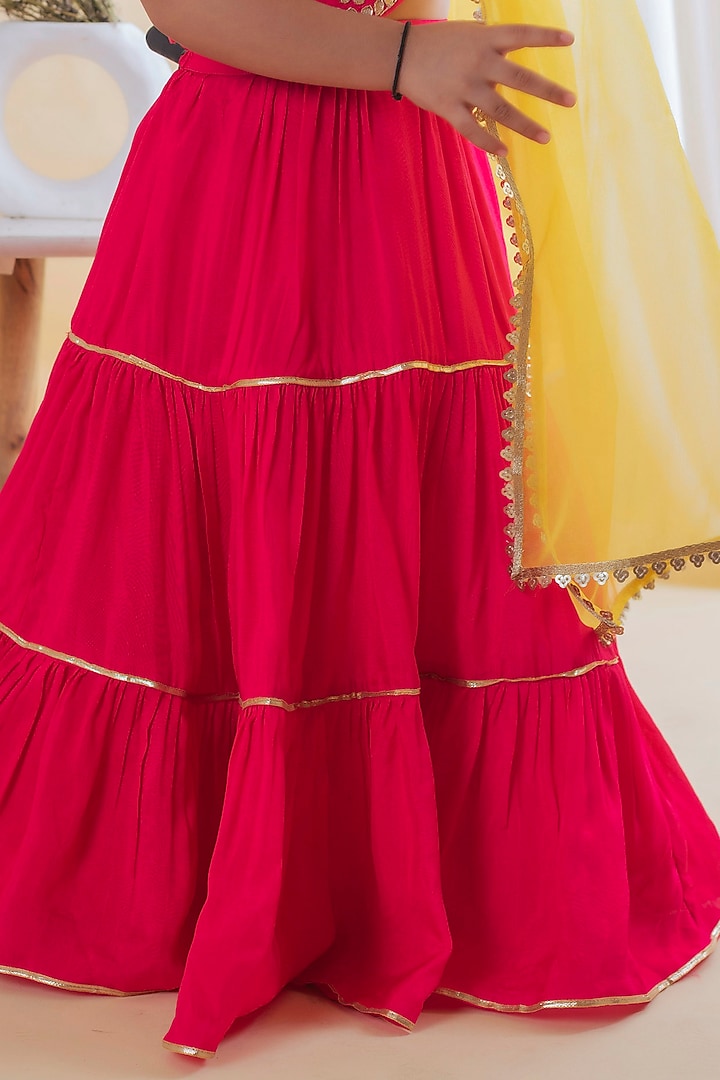 Pink Gota Embroidered Lehenga Set For Girls by Li'l Angels at Pernia's Pop Up Shop