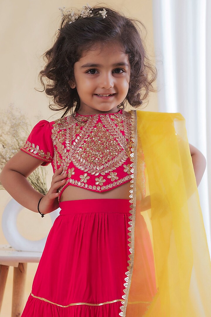 Pink Gota Embroidered Lehenga Set For Girls by Li'l Angels at Pernia's Pop Up Shop