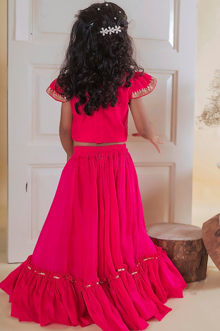 Pink Silk Lehenga Set For Girls by Li'l Angels at Pernia's Pop Up Shop