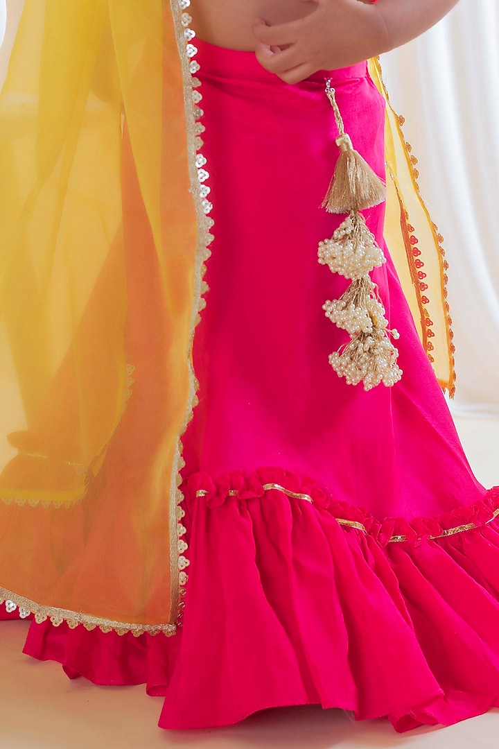 Pink Silk Lehenga Set For Girls by Li'l Angels at Pernia's Pop Up Shop