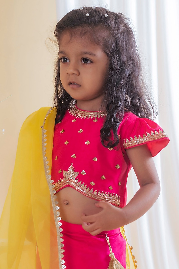 Pink Silk Lehenga Set For Girls by Li'l Angels at Pernia's Pop Up Shop
