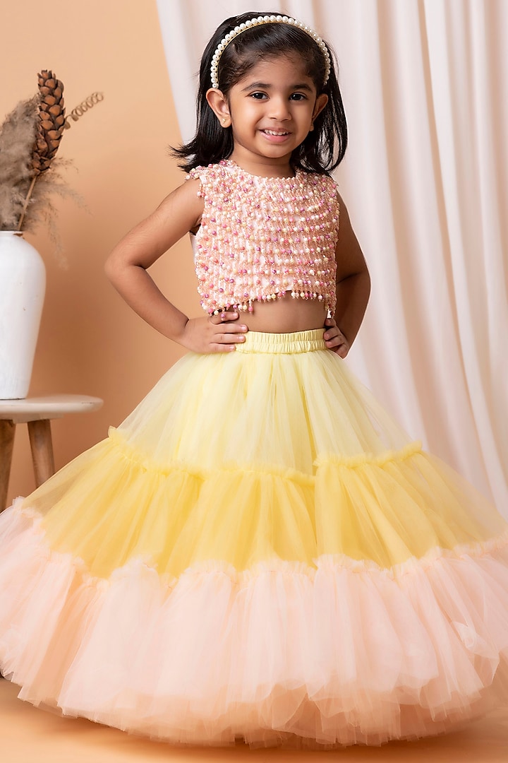Multi-Coloured Dupion Silk Lehenga Set For Girls by Li'l Angels at Pernia's Pop Up Shop