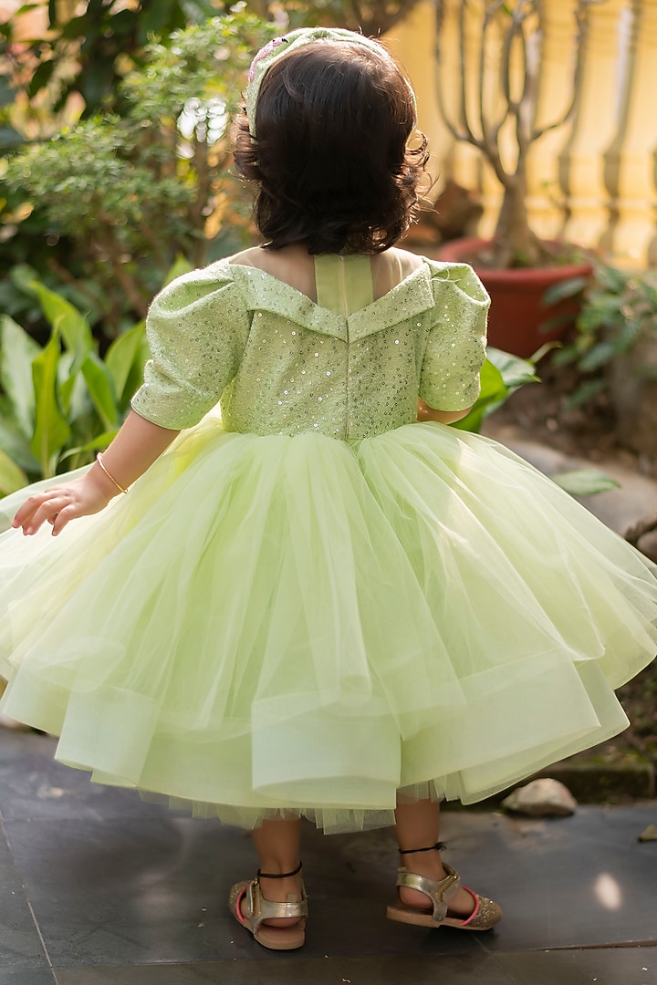 Green Embroidered Dress For Girls by Li'l Angels at Pernia's Pop Up Shop