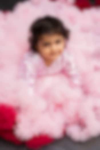 Pink Embroidered 3D Ruffled Gown For Girls by Li'l Angels