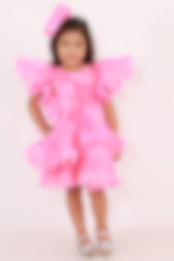 Pink Organza Frilled Dress For Girls by Li'l Angels